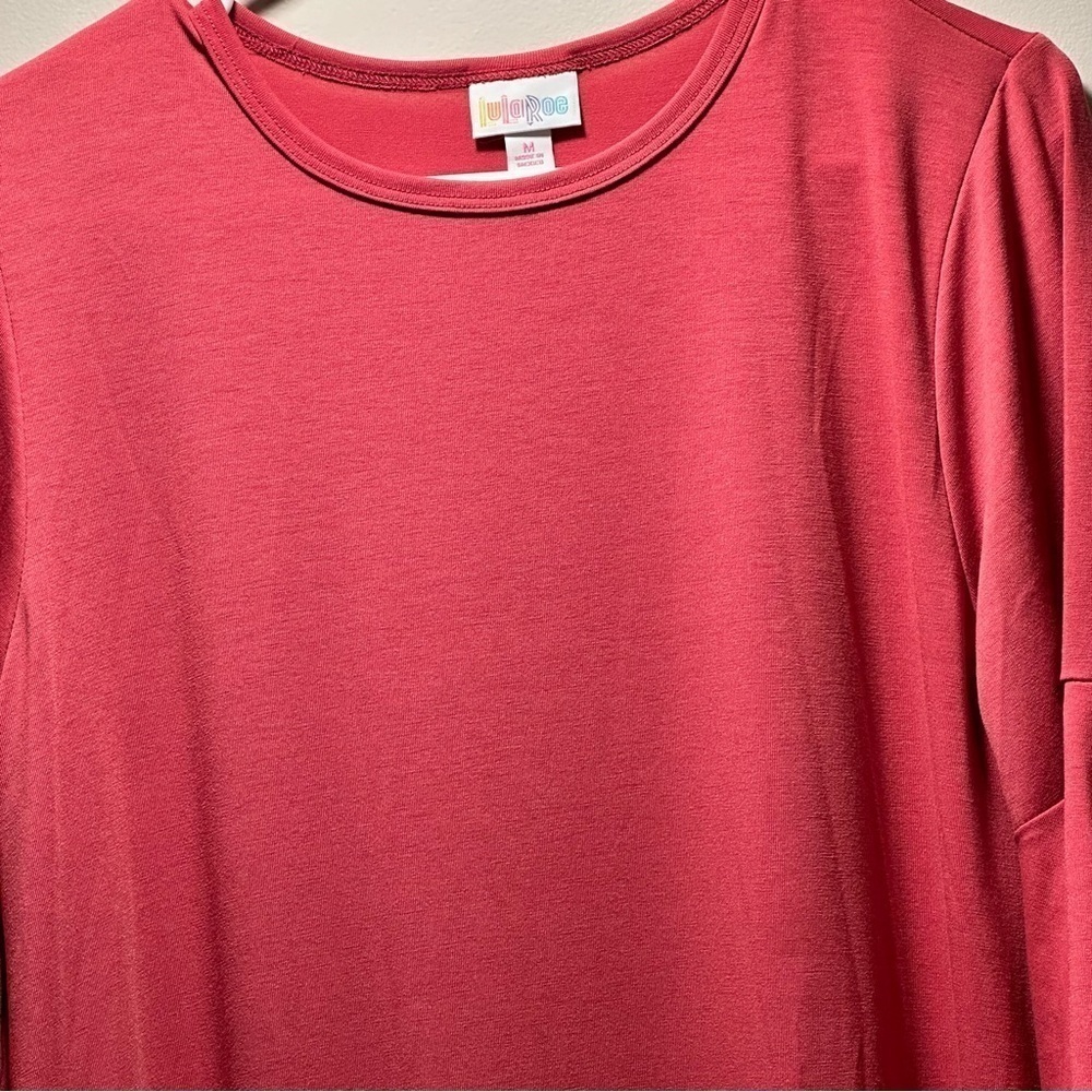 LulaRoe Maurine Dress Long Sleeve 3/4 Bell Sleeve Ruffle Hem Line Red 8-10 M - Picture 7 of 16